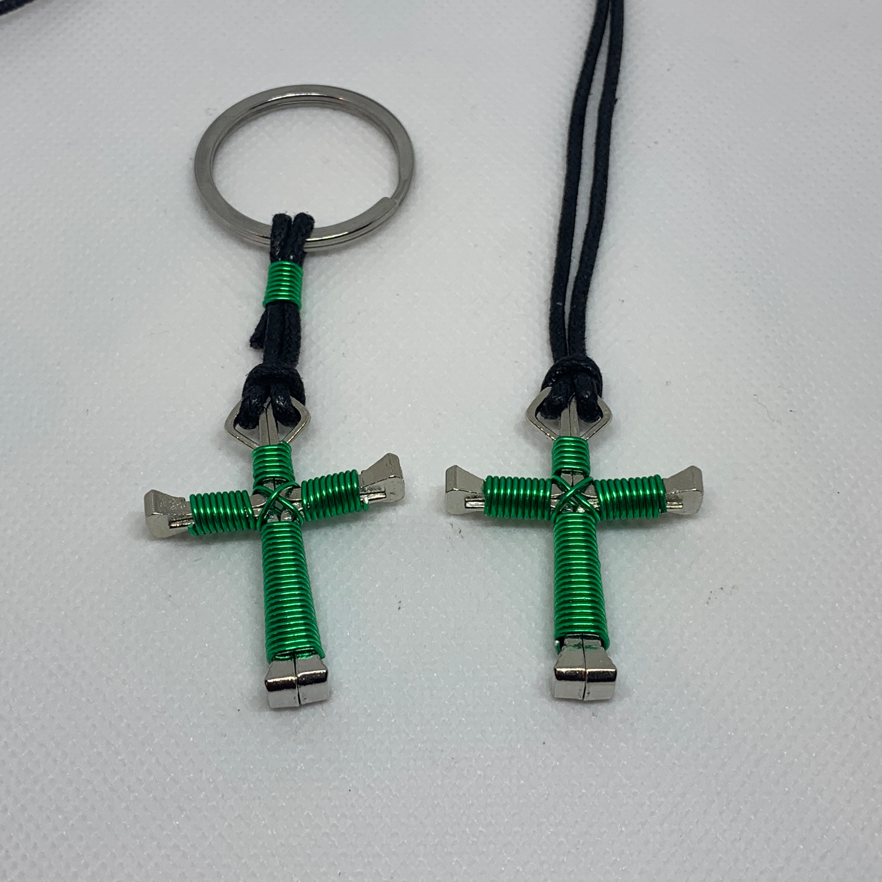 Green Camo Nail Cross Necklace